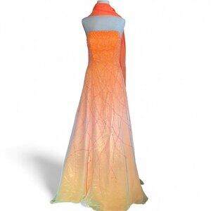Orange Ombre beaded silk formal dress
